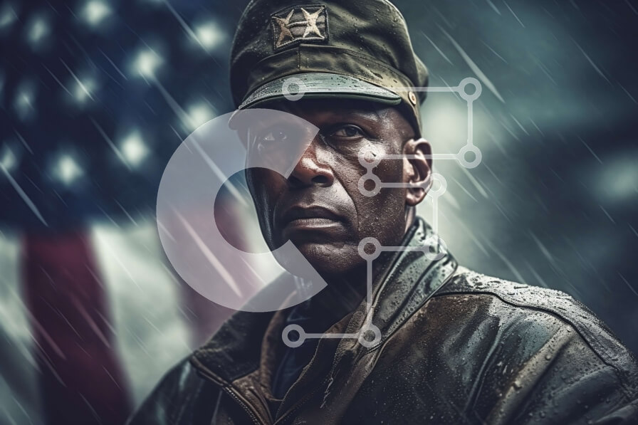 Intra Συλλεκτικό Ξύλινο Παζλ Plywood  4mm - Άνδρας με στρατιωτική ενδυμασία με την αμερικανική σημαία στο φόντο Σε Ξύλινο Κουτί - Διαστάσεις Puzzle: 10x10 cm – 25 κομμάτια