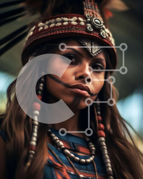 Intra Συλλεκτικό Ξύλινο Παζλ Plywood  4mm - Εκπληκτική εικόνα μιας ιθαγενούς Αμερικανίδας με παραδοσιακό φόρεμα και κεφαλή Σε Ξύλινο Κουτί - Διαστάσεις Puzzle: 10x10 cm – 25 κομμάτια