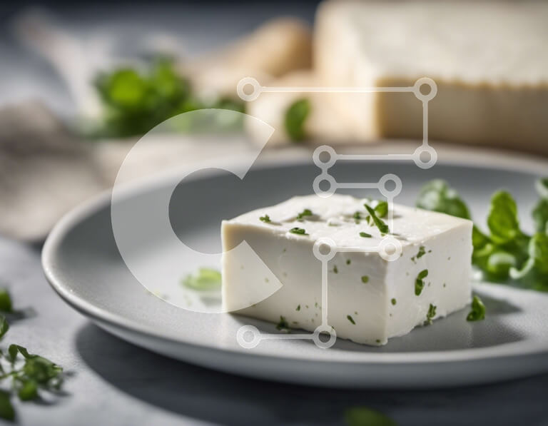 Σετ των 2 Intra Συλλεκτικό Ξύλινο Παζλ Plywood  4mm - Τετράγωνο κομμάτι τόφου σε λευκό πιάτο με φρέσκα βότανα Σε Ξύλινο Κουτί - Διαστάσεις: 10x10 cm – 25 κομμάτια