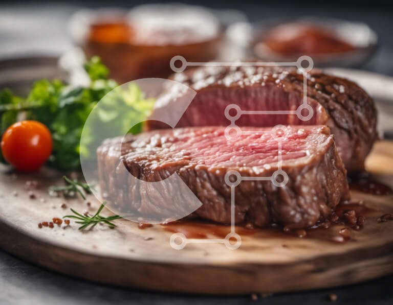 Σετ των 2 Intra Συλλεκτικό Ξύλινο Παζλ Plywood  4mm - Νόστιμη μπριζόλα με φρέσκα λαχανικά σε ξύλινο ξύλο κοπής Σε Ξύλινο Κουτί - Διαστάσεις: 10x10 cm – 25 κομμάτια