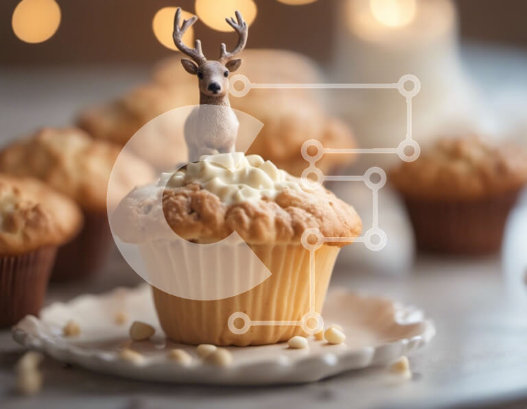 Σετ των 2 Intra Συλλεκτικό Ξύλινο Παζλ Plywood  4mm - Ειδώλιο ελαφιού σε ανάποδο cupcake με άλλα cupcakes και γλυκά Σε Ξύλινο Κουτί - Διαστάσεις: 10x10 cm – 25 κομμάτια