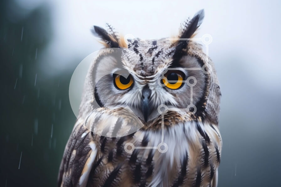 Intra Συλλεκτικό Ξύλινο Παζλ Plywood  4mm - Κουκουβάγια που κάθεται σε ένα κλαδί στη βροχή με έντονο βλέμμα Σε Ξύλινο Κουτί - Διαστάσεις: 10x10 cm – 25 κομμάτια