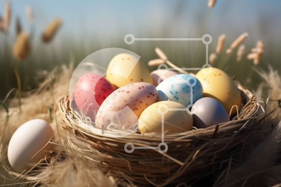 Intra Συλλεκτικό Ξύλινο Παζλ Plywood  4mm - Φωτογραφία φωλιάς πολύχρωμων πασχαλινών αυγών Σε Ξύλινο Κουτί - Διαστάσεις: 10x10 cm – 25 κομμάτια