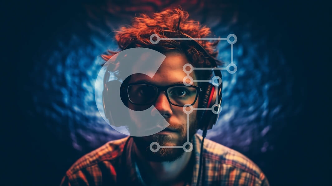 Intra Συλλεκτικό Ξύλινο Παζλ Plywood  4mm - Σοβαρός άνδρας που φορά ακουστικά και καρό πουκάμισο κοιτάζοντας την κάμερα Σε Ξύλινο Κουτί - Διαστάσεις Puzzle: 10x10 cm – 25 κομμάτια