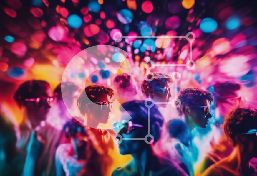 Intra Συλλεκτικό Ξύλινο Παζλ Plywood  4mm - Πολύχρωμο πάρτι με ανθρώπους που χορεύουν και λαμπερά φώτα Σε Ξύλινο Κουτί - Διαστάσεις Puzzle: 10x10 cm – 25 κομμάτια