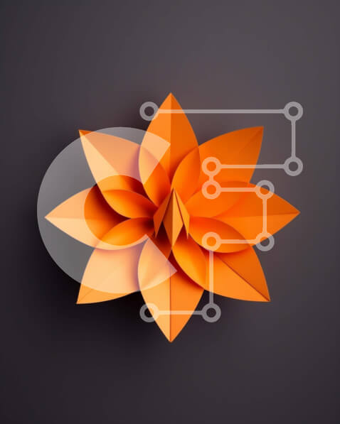 Intra Συλλεκτικό Ξύλινο Παζλ Plywood  4mm - Πορτοκαλί λουλούδι από χαρτί Origami Σε Ξύλινο Κουτί - Διαστάσεις Puzzle: 10x10 cm – 25 κομμάτια