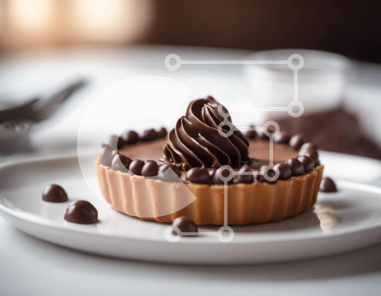 Σετ των 2 Intra Συλλεκτικό Ξύλινο Παζλ Plywood  4mm - Νόστιμο επιδόρπιο τάρτας σοκολάτας σε λευκό πιάτο Σε Ξύλινο Κουτί - Διαστάσεις: 10x10 cm – 25 κομμάτια