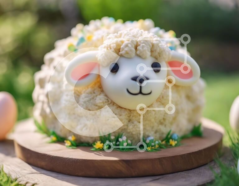 Σετ των 2 Intra Συλλεκτικό Ξύλινο Παζλ Plywood  4mm - Πασχαλινό κέικ σε σχήμα προβάτου με λουλούδια και αυγά Σε Ξύλινο Κουτί - Διαστάσεις: 10x10 cm – 25 κομμάτια