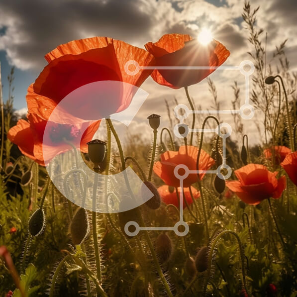 Intra Συλλεκτικό Ξύλινο Παζλ Plywood  4mm - Εκπληκτική εικόνα ενός χωραφιού με κόκκινες παπαρούνες με τον ήλιο να λάμπει στο βάθος Σε Ξύλινο Κουτί - Διαστάσεις: 10x10 cm – 25 κομμάτια