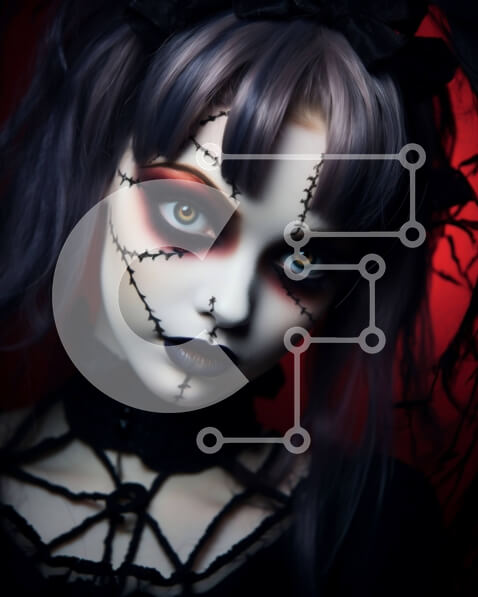 Intra Συλλεκτικό Ξύλινο Παζλ Plywood  4mm - Γυναίκα με γοτθικό μακιγιάζ και ουλές Σε Ξύλινο Κουτί - Διαστάσεις Puzzle: 10x10 cm – 25 κομμάτια