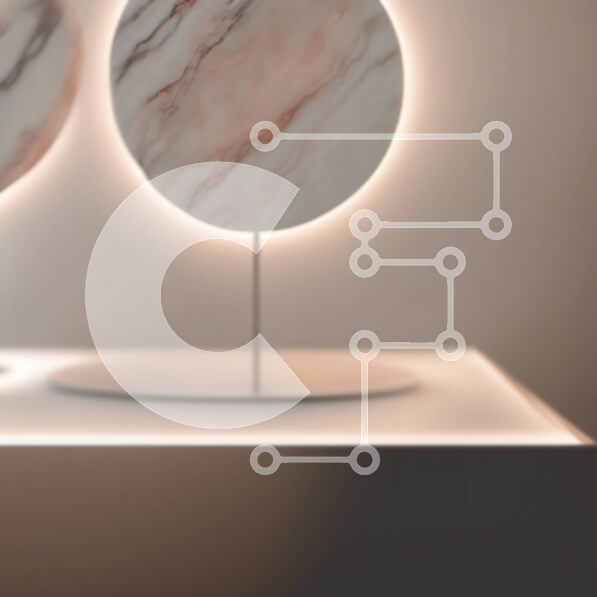 Intra Συλλεκτικό Ξύλινο Παζλ Plywood  4mm - Κυκλικά μαρμάρινα γλυπτά σε λευκό τραπέζι με φώτα LED Σε Ξύλινο Κουτί - Διαστάσεις Puzzle: 10x10 cm – 25 κομμάτια