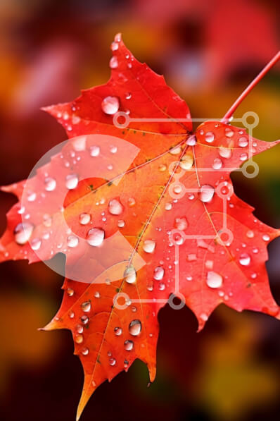 Σετ των 2 Intra Συλλεκτικό Ξύλινο Παζλ Plywood  4mm - Κόκκινο φύλλο σφενδάμου με σταγονίδια νερού Σε Ξύλινο Κουτί - Διαστάσεις: 10x10 cm – 25 κομμάτια