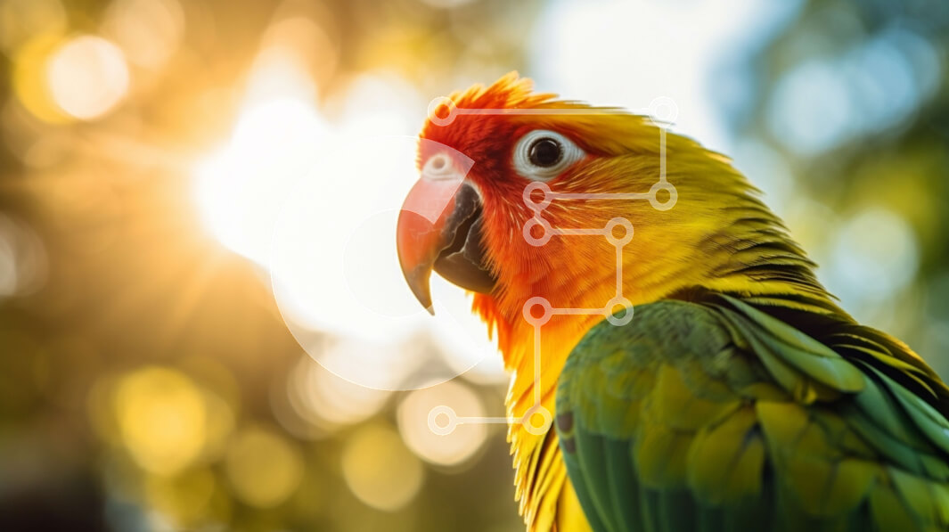 Intra Συλλεκτικό Ξύλινο Παζλ Plywood  4mm - Έντονα χρωματισμένος παπαγάλος στο φως του ήλιου Σε Ξύλινο Κουτί - Διαστάσεις: 10x10 cm – 25 κομμάτια