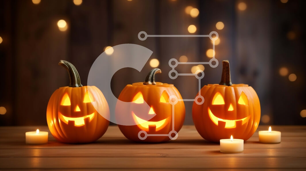 Intra Συλλεκτικό Ξύλινο Παζλ Plywood  4mm - Τρεις κολοκύθες αποκριών σε ένα ξύλινο τραπέζι με φώτα Σε Ξύλινο Κουτί - Διαστάσεις Puzzle: 10x10 cm – 25 κομμάτια