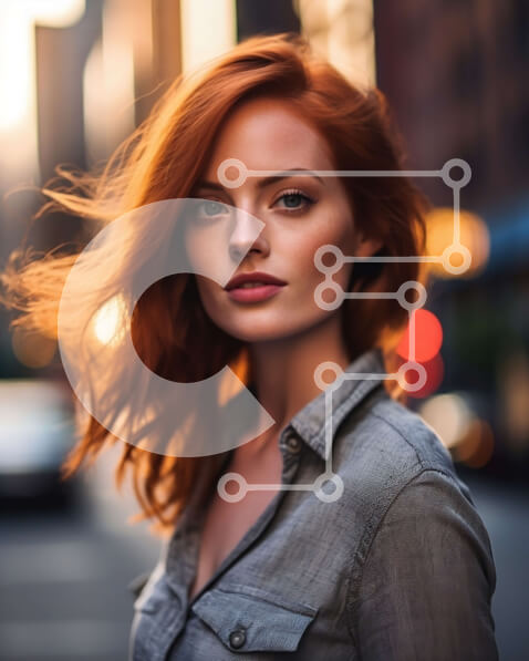 Intra Συλλεκτικό Ξύλινο Παζλ Plywood  4mm - Όμορφη νεαρή γυναίκα που χαμογελά στο ηλιοβασίλεμα στην οδό της πόλης Σε Ξύλινο Κουτί - Διαστάσεις Puzzle: 10x10 cm – 25 κομμάτια