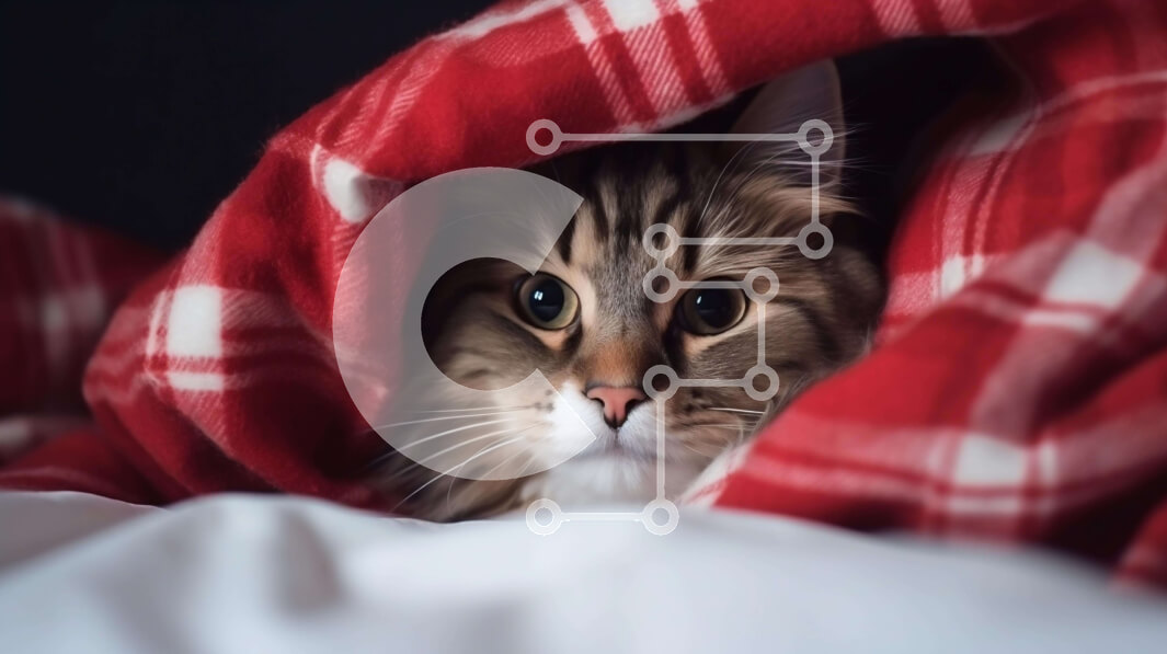 Σετ των 2 Intra Συλλεκτικό Ξύλινο Παζλ Plywood  4mm - Περίεργη γάτα κάτω από μια καρό κουβέρτα Σε Ξύλινο Κουτί - Διαστάσεις: 10x10 cm – 25 κομμάτια