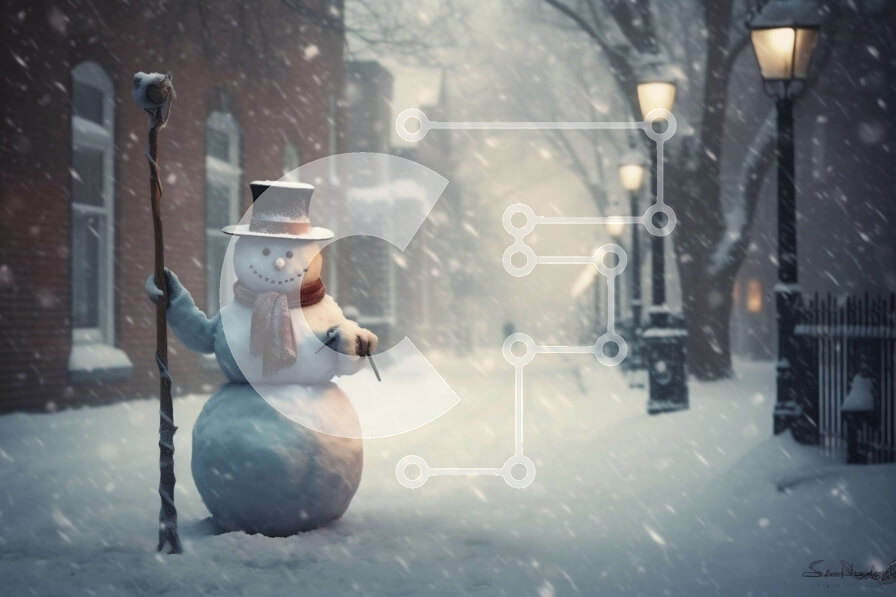 Intra Συλλεκτικό Ξύλινο Παζλ Plywood  4mm - Winter Wonderland: Snowman in a Snowy Street Σε Ξύλινο Κουτί - Διαστάσεις Puzzle: 10x10 cm – 25 κομμάτια