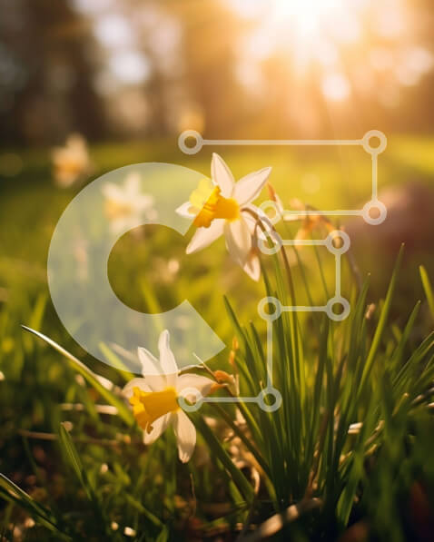 Intra Συλλεκτικό Ξύλινο Παζλ Plywood  4mm - Όμορφη εικόνα ενός χωραφιού με νάρκισσους στο φως του ήλιου Σε Ξύλινο Κουτί - Διαστάσεις: 10x10 cm – 25 κομμάτια