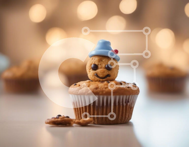 Σετ των 2 Intra Συλλεκτικό Ξύλινο Παζλ Plywood  4mm - Cupcake με βρώσιμο μπισκότο και μπλε καπέλο Σε Ξύλινο Κουτί - Διαστάσεις: 10x10 cm – 25 κομμάτια