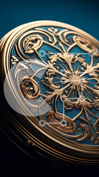 Intra Συλλεκτικό Ξύλινο Παζλ Plywood  4mm - Περίπλοκο σχέδιο λουλουδιών σε χρυσό και μπλε σε σκούρο μπλε φόντο Σε Ξύλινο Κουτί - Διαστάσεις Puzzle: 10x10 cm – 25 κομμάτια