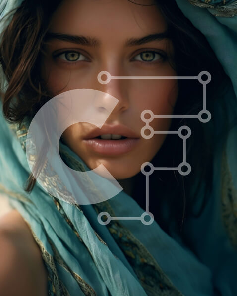 Intra Συλλεκτικό Ξύλινο Παζλ Plywood  4mm - Όμορφη εικόνα μιας γαλήνιας γυναίκας με μπλε κασκόλ Σε Ξύλινο Κουτί - Διαστάσεις Puzzle: 10x10 cm – 25 κομμάτια