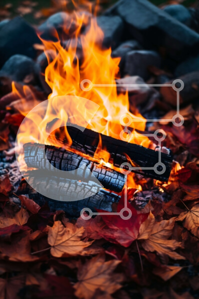 Intra Συλλεκτικό Ξύλινο Παζλ Plywood  4mm - Φωτιά που καίει σε ένα σωρό από πεσμένα φύλλα Σε Ξύλινο Κουτί - Διαστάσεις Puzzle: 10x10 cm – 25 κομμάτια