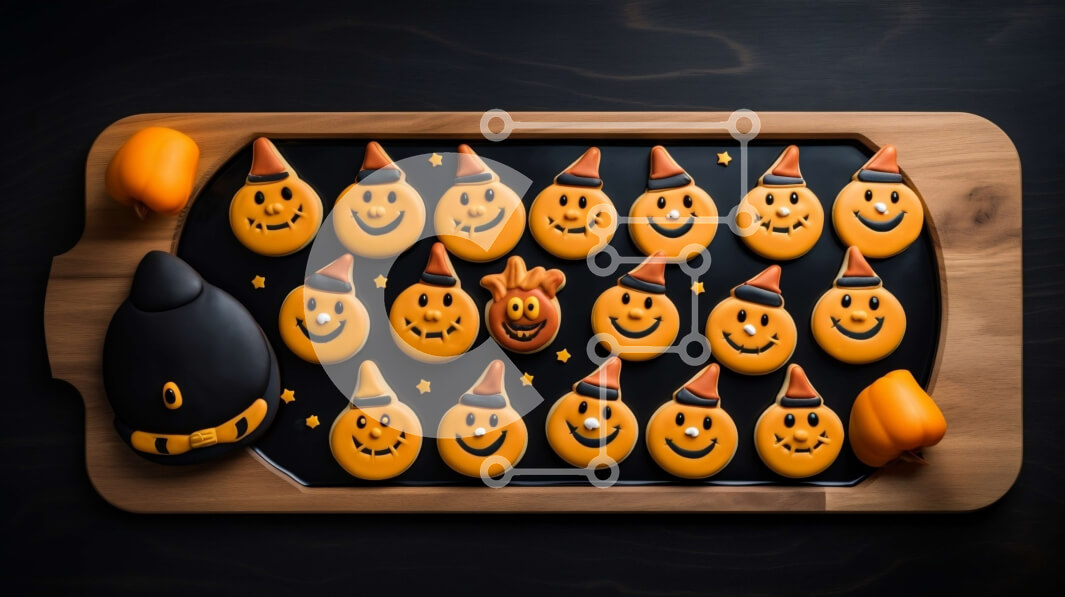 Intra Συλλεκτικό Ξύλινο Παζλ Plywood  4mm - Μπισκότα και μήλα με θέμα το Halloween σε ξύλινο ξύλο κοπής Σε Ξύλινο Κουτί - Διαστάσεις Puzzle: 10x10 cm – 25 κομμάτια