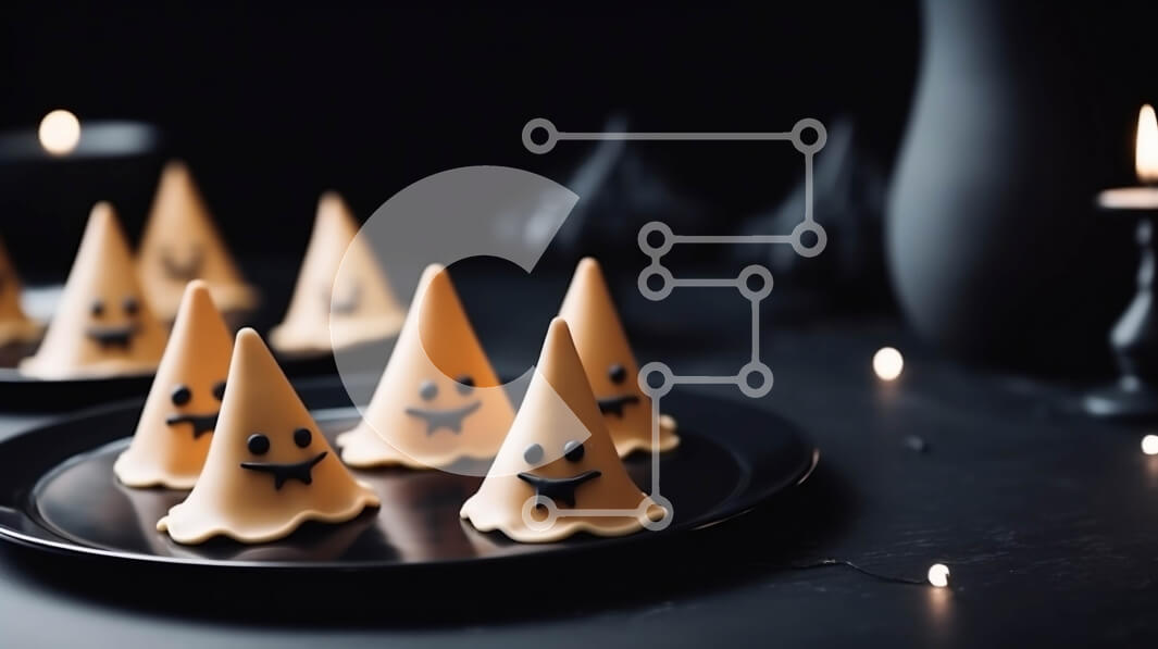 Intra Συλλεκτικό Ξύλινο Παζλ Plywood  4mm - Κώνοι για μπισκότα αποκριών σε σχήμα φαντάσματος σε ένα πιάτο Σε Ξύλινο Κουτί - Διαστάσεις Puzzle: 10x10 cm – 25 κομμάτια