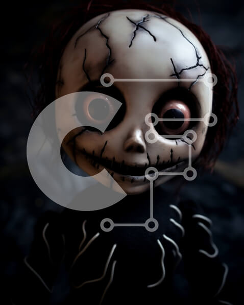 Intra Συλλεκτικό Ξύλινο Παζλ Plywood  4mm - Χαμογελαστή κούκλα με μαύρα μαλλιά και κόκκινα μάτια Σε Ξύλινο Κουτί - Διαστάσεις Puzzle: 10x10 cm – 25 κομμάτια