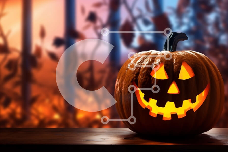 Intra Συλλεκτικό Ξύλινο Παζλ Plywood  4mm - Φωτισμένη κολοκύθα σε ξύλινο τραπέζι με φθινοπωρινό φόντο Σε Ξύλινο Κουτί - Διαστάσεις Puzzle: 10x10 cm – 25 κομμάτια