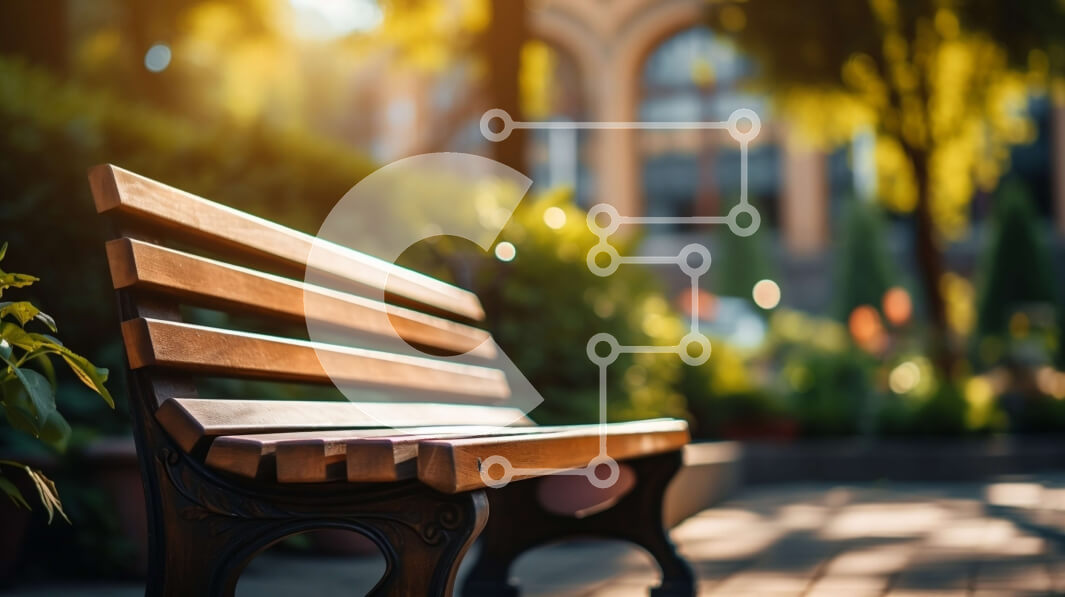 Intra Συλλεκτικό Ξύλινο Παζλ Plywood  4mm - Ξύλινος πάγκος στο πεζοδρόμιο με δέντρα και κτίρια στο παρασκήνιο Σε Ξύλινο Κουτί - Διαστάσεις: 10x10 cm – 25 κομμάτια