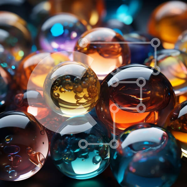 Intra Συλλεκτικό Ξύλινο Παζλ Plywood  4mm - Αφηρημένος κύκλος από γυάλινα μάρμαρα στη μαύρη επιφάνεια Σε Ξύλινο Κουτί - Διαστάσεις Puzzle: 10x10 cm – 25 κομμάτια