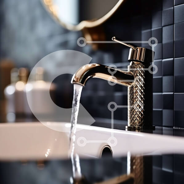 Intra Συλλεκτικό Ξύλινο Παζλ Plywood  4mm - Κομψό μαύρο και χρυσό μπάνιο με μαρμάρινο πάγκο Σε Ξύλινο Κουτί - Διαστάσεις Puzzle: 10x10 cm – 25 κομμάτια