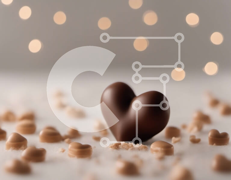 Σετ των 2 Intra Συλλεκτικό Ξύλινο Παζλ Plywood  4mm - Μπάρα σοκολάτας σε σχήμα καρδιάς που περιβάλλεται από μικρά κομμάτια σοκολάτας Σε Ξύλινο Κουτί - Διαστάσεις: 10x10 cm – 25 κομμάτια