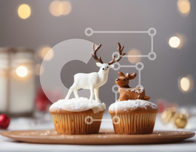 Σετ των 2 Intra Συλλεκτικό Ξύλινο Παζλ Plywood  4mm - Cupcakes με ειδώλια ελαφιών σε ένα γιορτινό τραπέζι Σε Ξύλινο Κουτί - Διαστάσεις: 10x10 cm – 25 κομμάτια