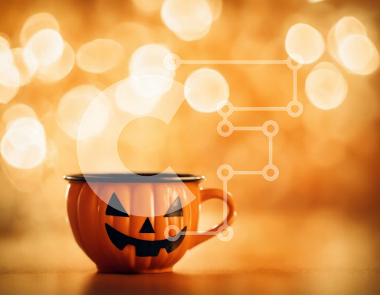 Σετ των 2 Intra Συλλεκτικό Ξύλινο Παζλ Plywood  4mm - Εορταστικό φλιτζάνι καφέ κολοκύθας σε φωτισμένο φόντο Σε Ξύλινο Κουτί - Διαστάσεις: 10x10 cm – 25 κομμάτια