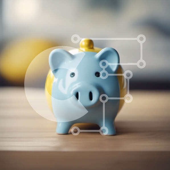 Intra Συλλεκτικό Ξύλινο Παζλ Plywood  4mm - Μπλε και κίτρινος κουμπαράς σε ξύλινο τραπέζι Σε Ξύλινο Κουτί - Διαστάσεις: 10x10 cm – 25 κομμάτια