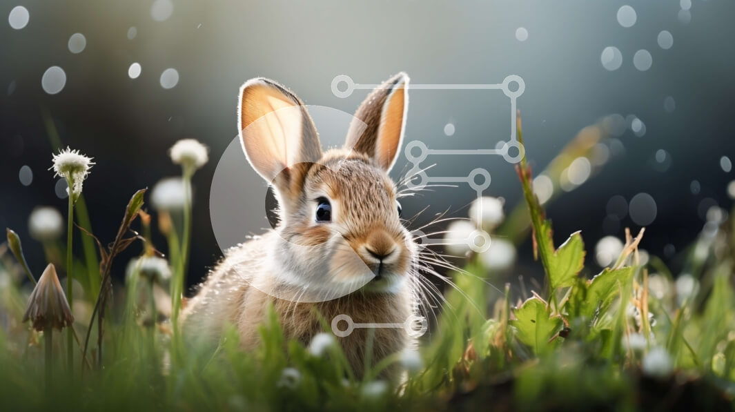 Σετ των 2 Intra Συλλεκτικό Ξύλινο Παζλ Plywood  4mm - Καφέ λαγουδάκι στο γρασίδι με σταγόνες βροχής και πικραλίδες Σε Ξύλινο Κουτί - Διαστάσεις: 10x10 cm – 25 κομμάτια