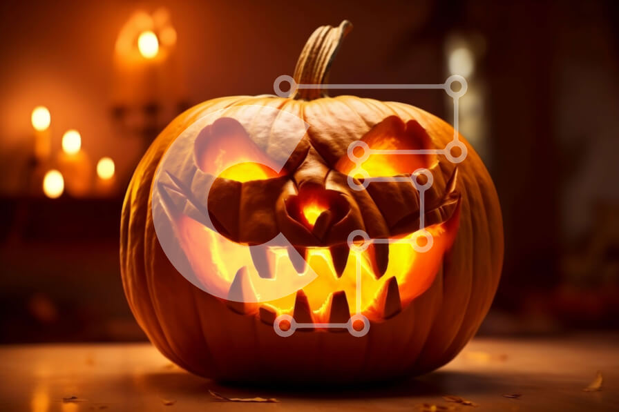 Intra Συλλεκτικό Ξύλινο Παζλ Plywood  4mm - Απόκοσμες αποκριάτικες διακοσμήσεις: Σκαλιστές κολοκύθες με τρομακτικά πρόσωπα Σε Ξύλινο Κουτί - Διαστάσεις: 10x10 cm – 25 κομμάτια