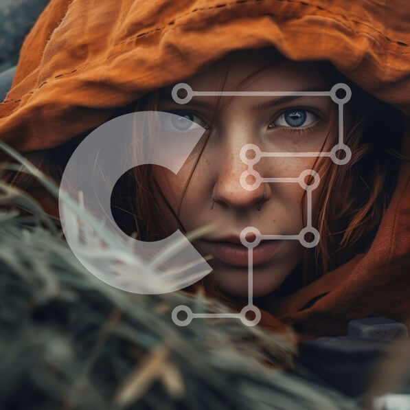 Intra Συλλεκτικό Ξύλινο Παζλ Plywood  4mm - Σοβαρή νεαρή γυναίκα με κόκκινα μαλλιά σε πορτοκαλί κουκούλα Σε Ξύλινο Κουτί - Διαστάσεις Puzzle: 10x10 cm – 25 κομμάτια