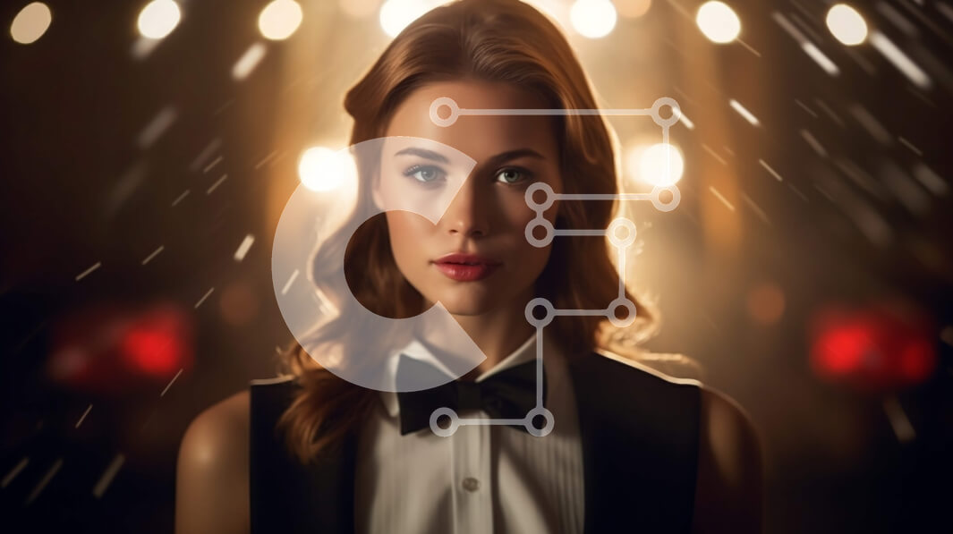 Intra Συλλεκτικό Ξύλινο Παζλ Plywood  4mm - Κομψή γυναίκα με μαύρο σμόκιν με λευκό πουκάμισο και παπιγιόν Σε Ξύλινο Κουτί - Διαστάσεις Puzzle: 10x10 cm – 25 κομμάτια