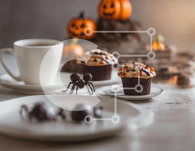 Σετ των 2 Intra Συλλεκτικό Ξύλινο Παζλ Plywood  4mm - Ρύθμιση τραπεζιού με πιάτα, φλιτζάνια και cupcakes Σε Ξύλινο Κουτί - Διαστάσεις: 10x10 cm – 25 κομμάτια