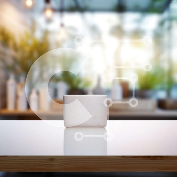 Intra Συλλεκτικό Ξύλινο Παζλ Plywood  4mm - Τραπέζι από λευκό μάρμαρο σε ξύλινο πάτωμα με φυτά Σε Ξύλινο Κουτί - Διαστάσεις Puzzle: 10x10 cm – 25 κομμάτια