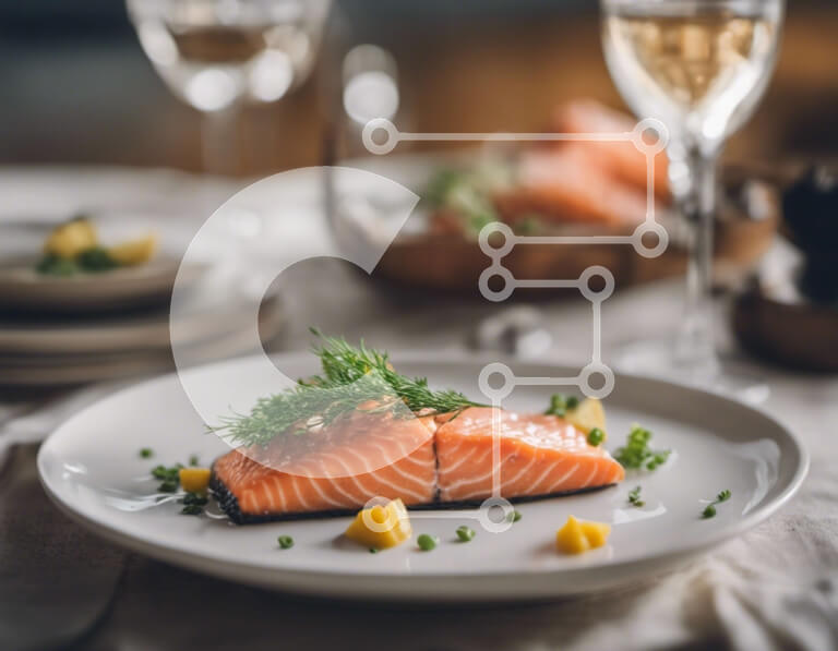 Σετ των 2 Intra Συλλεκτικό Ξύλινο Παζλ Plywood  4mm - Σολομός σε λευκό πιάτο με γαρνιτούρα και κρασί Σε Ξύλινο Κουτί - Διαστάσεις: 10x10 cm – 25 κομμάτια