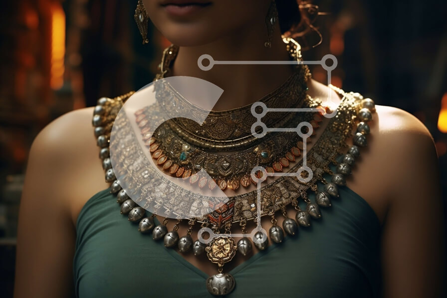 Intra Συλλεκτικό Ξύλινο Παζλ Plywood  4mm - Κομψή γυναίκα που φορά χρυσά κοσμήματα και μπλε φόρεμα Σε Ξύλινο Κουτί - Διαστάσεις Puzzle: 10x10 cm – 25 κομμάτια