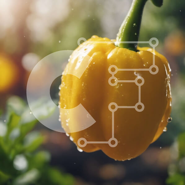 Intra Συλλεκτικό Ξύλινο Παζλ Plywood  4mm - Ώριμη κίτρινη πιπεριά σε αμπέλι σε θερμοκήπιο ή κήπο Σε Ξύλινο Κουτί - Διαστάσεις: 10x10 cm – 25 κομμάτια