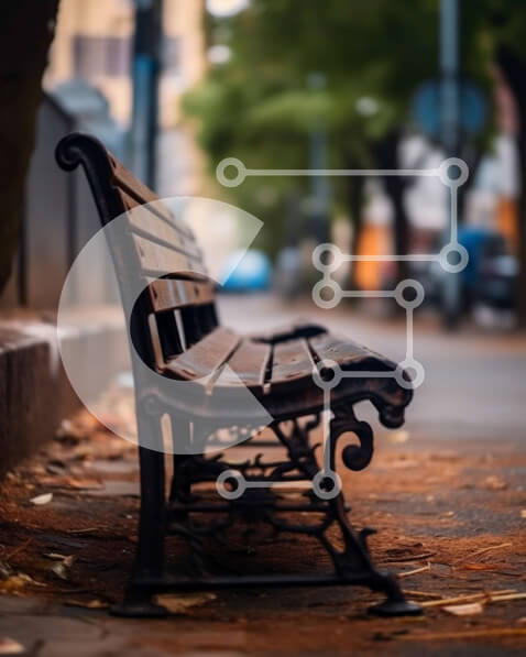 Intra Συλλεκτικό Ξύλινο Παζλ Plywood  4mm - Όμορφη εικόνα ενός άδειου πάγκου σε ένα πεζοδρόμιο το φθινόπωρο με πορτοκαλί φύλλα Σε Ξύλινο Κουτί - Διαστάσεις Puzzle: 10x10 cm – 25 κομμάτια