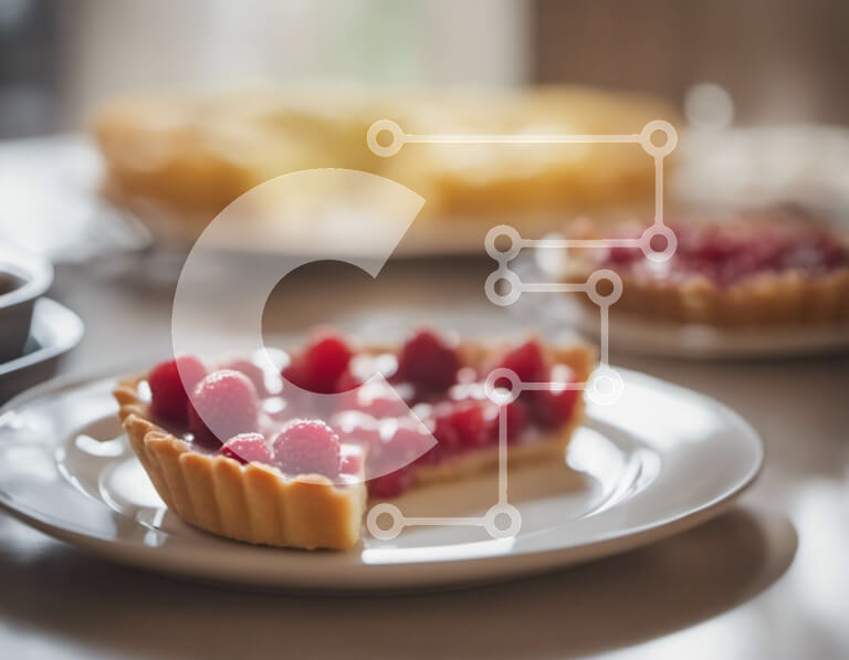 Σετ των 2 Intra Συλλεκτικό Ξύλινο Παζλ Plywood  4mm - Τάρτα και καφές σμέουρων σε ένα άσπρο πιάτο Σε Ξύλινο Κουτί - Διαστάσεις: 10x10 cm – 25 κομμάτια