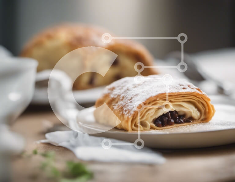 Σετ των 2 Intra Συλλεκτικό Ξύλινο Παζλ Plywood  4mm - Νόστιμα αρτοσκευάσματα σε ένα πιάτο με ένα φλιτζάνι καφέ ή τσάι Σε Ξύλινο Κουτί - Διαστάσεις: 10x10 cm – 25 κομμάτια