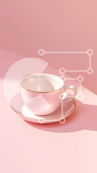 Intra Συλλεκτικό Ξύλινο Παζλ Plywood  4mm - Κομψό λευκό φλιτζάνι καφέ με χρυσό χείλος και ροζ πιατάκι Σε Ξύλινο Κουτί - Διαστάσεις: 10x10 cm – 25 κομμάτια